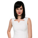 Elegant Women Girl Shoulder Length Black Straight Bob 100% Human Hair Wigs With Cap Bangs for Costume Party Daily Wear 16"