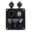 3 Gang Rocker Switch Panel Dual USB Charger With LED Light For Boat Marine