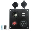 4 Functions Panel Dual USB Charger Blue LED Voltmeter Power Outlet ON-OFF Switch