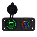 Green Dual USB Charger Port + Digital Voltmeter Panel for Car Boat ATV