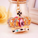 Rhinestone Crystal Crown Charm Pendant Lobster Clasp Keyring Key Chain Bag Charm - Pink