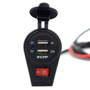 Car Motorcycle Boat Dual USB Port Charger With Switch LED Indicator
