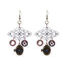 Women Steampunk Antique Gear Pendant Long Dangle Hook Earrings Jewelry
