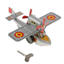 Vintage Style Silver Gray Wind Up Propeller Aircraft Tin Toys Collectible Gift for Kids Adults