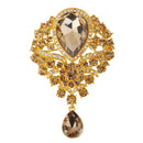 Rhinestone Teardrop Pendant Wedding Brooch Pin - Champagne