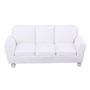 European Style 12th Leather Couch Three-People Sofa Dollhouse Living Room Furniture Home Model Display Ornaments White