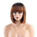 12" Silky Soft Natural Synthetic Brown Shourt Shoulder Length Bob Wigs Full Head Straight Wig with Net Cap