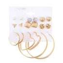 9 Pairs Matte Round Kont Ball Big Loop Ring 9 Style Earring Studs Set Mixed