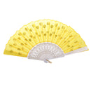 Wedding Spanish Style Dance Party Lace Silk Folding Hand Held Flower Fan Yellow