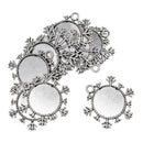 10 Pieces 25mm Vintage Christmas Snowflake Pendant Trays, Tibetan Silver, Blanks Cameo Bezel Cabochon Settings for Jewelry Making Charms