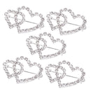 5 Pieces Double Heart Crystal Brooch Pin Buckle Women's Wedding Bridal Jewelry Decor 32mm