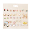 20 Pairs Imitation Pearl Crytsal Stud Cartoon Cute Animal Fruit Ear Studs