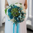 Artificial Bride Rose Daisies Holding Bouquet Silk Ribbon Wedding Flowers