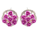 Women Jewelry Roseleaf Stud Earrings Antique Rhinestone Round Shape Earrings