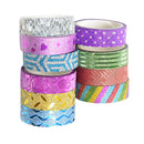 10 Rolls Mixed Glitter Washi Tape Stationery Scrapbooking Decorative Adhesive Tapes DIY Color Masking Tape School Supplies, 3 Meters x 15mm