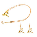 Christmas Deer Winter Holiday Gift Earrings Necklace Gold Women Jewelry Sets
