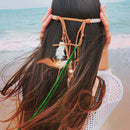 Womens Feather Tassels Belt Headband Bohemian Style with Wooden Beads Decor