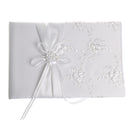 Wedding Reception Satin Rose Flower Embroider Guest Book Signatures White