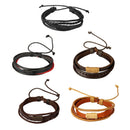 Khaki Vintage Woven PU Leather Rope Bangle Braided Adjustable Bracelets Accessory