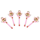 5 Pieces Pink Magic Wand Alloy Pendant Charms DIY Cute Jewelry Findings 41x17mm