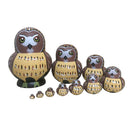 Set of 10 Pieces Cute Cartoon Brown Owl Handmade Wooden Russian Nesting Dolls Matryoshka Dolls for Kids Toy