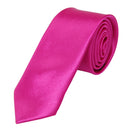Unisex Casual Necktie Skinny Slim Narrow Neck Tie Solid Shocking Pink