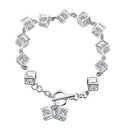 Silver Metal Sparkle Clear CZ Crystal Cubic Geometry Charms Bracelet Chain Bangle Wedding Jewelry