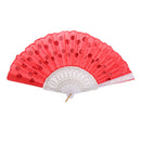 Red Fabric Hand Fan Bronzing Sequin Plastic Keel Folding Purse Girls