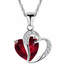 Women Fashionable Heart Shaped Rhinestone Crystal Pendant Necklace Fashion Accessory Red Silver