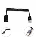 Spiral Coiled USB 2.0 Male to Female Data Sync & Charge Cable (Black) 1m