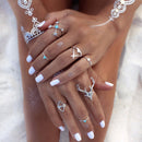 7Pcs Boho Womens Fashion Antlers Finger Ring Set Party Christmas Jewelry