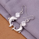 Cute Silver Womens Dolphin Animal Design Dangle Drop Hook Earrings Eardrop Jewelry Gift