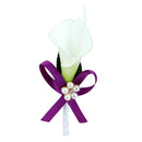Men Women Satin Leaf Faux Pearl Dark Purple Ribbon Boutonniere Corsage Tuxedo Calla Lily Brooch Pin For Wedding Formal Party Supplies