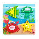Set of Colorful Sea Life Chunky Wooden Puzzle Blocks Jigsaw Kids Baby Brain Teasers Educational Creative Toy Gift