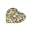 6Pieces Antique Bronze Large Filigree Heart Charms Pendants DIY Necklace