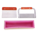 Rectangular 900ml Cavity Silicone Soap Mold Loaf with Wood Box and Stainless Steel Wavy & Straight Soap Mold Loaf Garnish Cake Cutter Cutting Tool