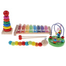 4PCS Wooden Educational Toy - Musical Xylophone/ Bead Maze/ Stacking Ring Tower/ Twisty Caterpillar Set for Baby Children Gift