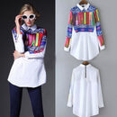 Women Fashionable Stylish Smooth Long Sleeves Floral Print Collar Shirt L