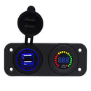 Blue Dual USB Charger Port + Digital Voltmeter Panel for Car Boat ATV