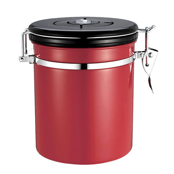 1.5L Capacity Stainless Steel Coffee Tea Canister Jar Box Sugar Storage Pot Seal Can for Home Hotel Office Use Red