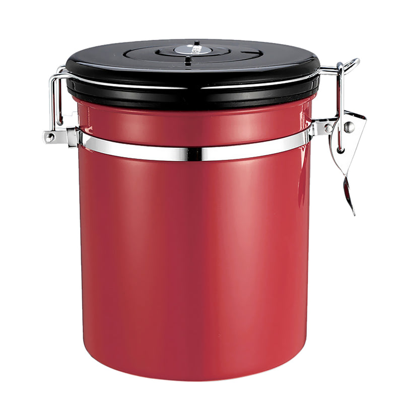 1.5L Capacity Stainless Steel Coffee Tea Canister Jar Box Sugar Storage Pot Seal Can for Home Hotel Office Use Red