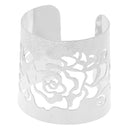 Elegant Ladies Rose Flower Print Hollow Open Wide Bangle Arm Cuff Bracelet Hand Accessory Gift