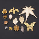13 Pieces Assorted Metal Filigree Leaf Butterfly Flower Beads Caps Charms Pendants Wedding Bridal Hair Jewelry Making Findings Gold