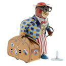 Retro Mechanical Wind Up Walking Old Monkey On Business with Suitcase and Crutch Model Tin Clockwork Toy Collectibles