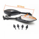 2x Motorcycle Rearview Mirror& LED Turn Signal Indicator 1087 -Black Lattice