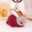 Rhinestone Crystal Rabbit Charm Pendant Lobster Clasp Keyring Key Chain Bag Charm -Dark Red