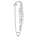Crystal Peacock Charm Safety Pin Brooch Clip Ladies Scarf Coat Gown Pin Silver