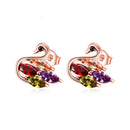 1 Pair Elegant Lady Crystal Zircon Swan Ear Stud Earrings Rose Gold Plated