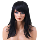 Daily Wear Costume Cosplay Party Women Long Straight 100% Real Human Hair Wigs With Cap Side Bangs Heat Resistant Black