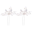 Pack of 2 Sparkling Diamante Pearls Leaf Hair Pins Wedding Party Hair Accessories